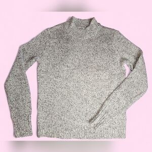 Gray Knitted Mock Neck Pullover Cotton Blend Relaxed Fit Sweater Sz S